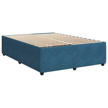 vidaXL Κρεβάτι Boxspring με Στρώμα Σκούρο Μπλε 140x190 εκ. Βελούδινο