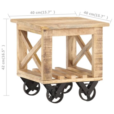 vidaXL Βοηθητικό Τραπέζι με Ρόδες 40x40x42cm Ακατέργαστο Ξύλο Μάνγκο 1 τεμ.