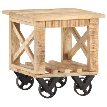 vidaXL Βοηθητικό Τραπέζι με Ρόδες 40x40x42cm Ακατέργαστο Ξύλο Μάνγκο 1 τεμ.
