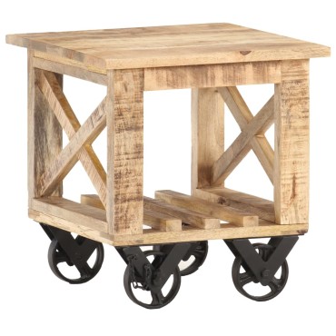 vidaXL Βοηθητικό Τραπέζι με Ρόδες 40x40x42cm Ακατέργαστο Ξύλο Μάνγκο 1 τεμ.