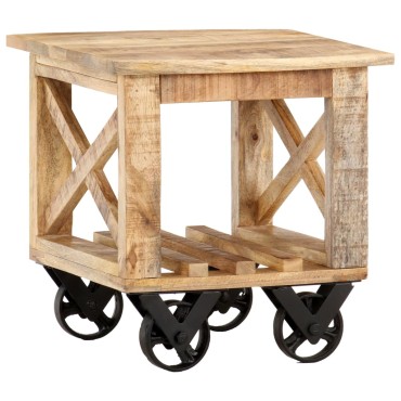 vidaXL Βοηθητικό Τραπέζι με Ρόδες 40x40x42cm Ακατέργαστο Ξύλο Μάνγκο 1 τεμ.