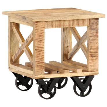 vidaXL Βοηθητικό Τραπέζι με Ρόδες 40x40x42cm Ακατέργαστο Ξύλο Μάνγκο 1 τεμ.