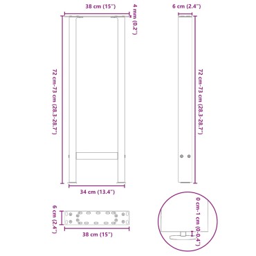 vidaXL Πόδια Κονσόλας 2 τεμ. από Φυσικό Ατσάλι 38x(72-73)cm Ατσάλι