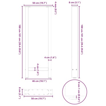 vidaXL Πόδια Τραπεζιού Μπαρ 2 τεμ. από Φυσικό Ατσάλι 50x(100-101)cm Ατσάλι