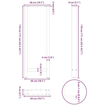 vidaXL Πόδια Τραπεζιού Μπαρ 2 τεμ. από Φυσικό Ατσάλι 50x(110-111)cm Ατσάλι
