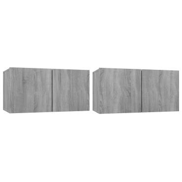 vidaXL Έπιπλα Τηλεόρασης Κρεμαστά 2 τεμ. Γκρι 60x30x30cm Επεξ. Ξύλο