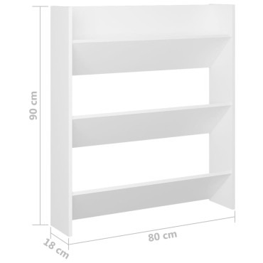 vidaXL Παπουτσοθήκη Τοίχου Λευκή 80x18x90cm από Επεξ. Ξύλο