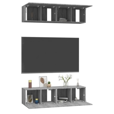 vidaXL Έπιπλα Τηλεόρασης Τοίχου 4 τεμ. Γκρι 60x30x30cm Επ. Ξύλο