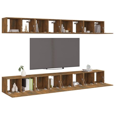 vidaXL Έπιπλα Τηλεόρασης 8 τεμ. Καπνιστή Δρυς 60x30x30cm Επεξεργ.Ξύλο