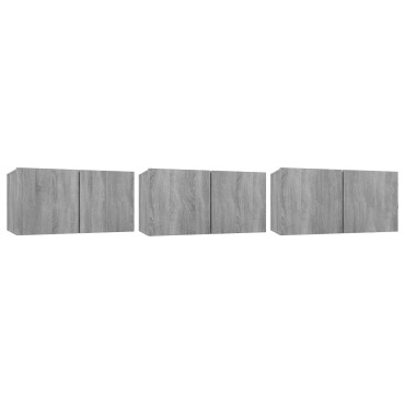 vidaXL Έπιπλα Τηλεόρασης Κρεμαστά 3 τεμ. Γκρι 60x30x30cm Επεξ. Ξύλο