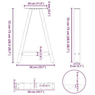 vidaXL Πόδια Τραπεζαρίας Σχήματος Α 2 τεμ. 50x(72-73)cm Ατσάλι