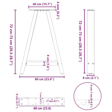 vidaXL Πόδια Τραπεζαρίας Σχήματος Α 2 τεμ. 60x(72-73)cm Ατσάλι
