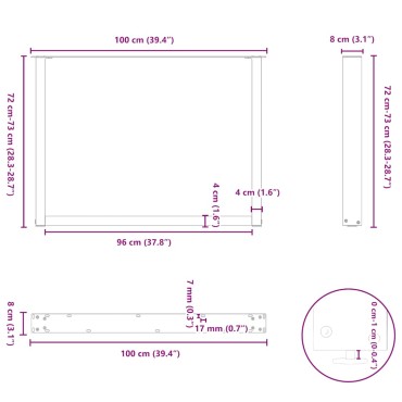 vidaXL Πόδια Τραπεζαρίας σε Σχήμα U 2 τεμ. από Φυσικό Ατσάλι 100x(72-73)cm Ατσάλι
