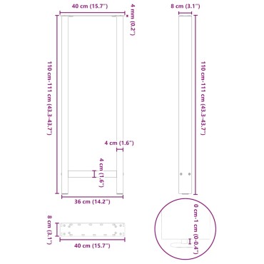 vidaXL Πόδια Τραπεζιού Μπαρ 2 τεμ. από Φυσικό Ατσάλι 40x (110-111)cm Ατσάλι