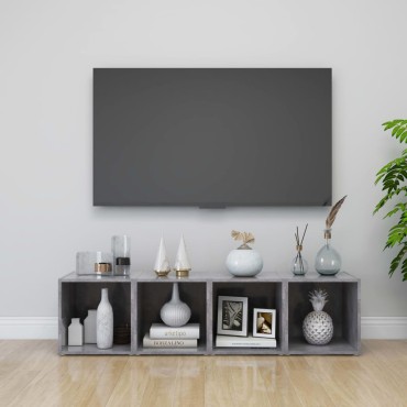 vidaXL Έπιπλα Τηλεόρασης 2 τεμ. Γκρι Σκυροδ. 37x35x37cm Επεξ. Ξύλο