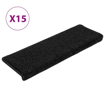 vidaXL Πατάκια Σκάλας Μοκέτα 15 τεμ. Μαύρα 65x21x4 εκ.