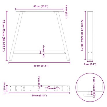 vidaXL Πόδια Τραπεζαρίας Σχήματος Α 2 τεμ. 90x(72-73)cm Ατσάλι