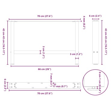 vidaXL Πόδια Τραπεζιού Σαλονιού 2 τεμ. από Φυσικό Ατσάλι 70x(42-43)cm Ατσάλι