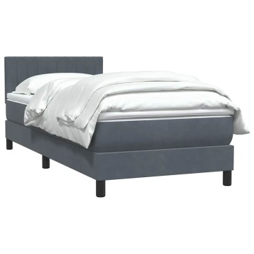 vidaXL Κρεβάτι Boxspring με Στρώμα Σκούρο Γκρι 90x220 εκ. Βελούδινο