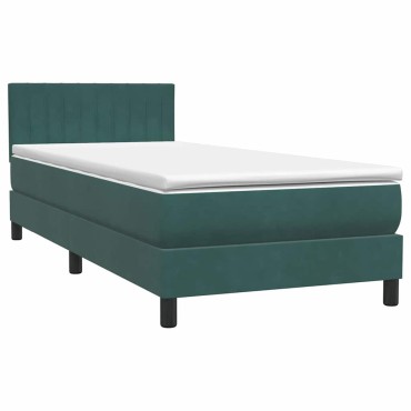 vidaXL Box Spring κρεβάτι με στρώμα σκούρο πράσινο 90x220 cm Velvet