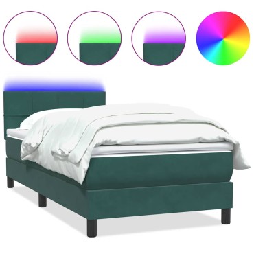 vidaXL Box Spring κρεβάτι με στρώμα σκούρο πράσινο 90x220 cm Velvet