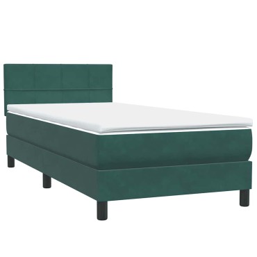 vidaXL Box Spring κρεβάτι με στρώμα σκούρο πράσινο 90x220 cm Velvet