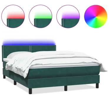 vidaXL Κρεβάτι Boxspring με Στρώμα Σκούρο Πράσινο 140x210εκ. Βελούδινο