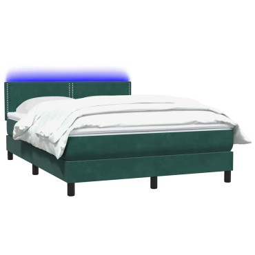 vidaXL Κρεβάτι Boxspring με Στρώμα Σκούρο Πράσινο 140x210εκ. Βελούδινο