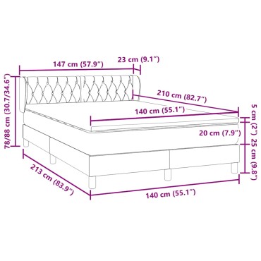 vidaXL Κρεβάτι Boxspring με Στρώμα Σκούρο Μπλε 140x210 εκ. Βελούδινο