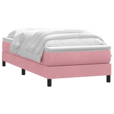 vidaXL Box Spring κρεβάτι με στρώμα ροζ 100x220 cm Βελούδινο