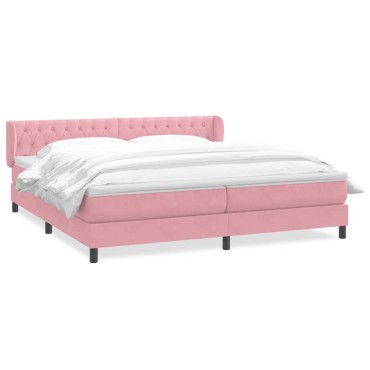 vidaXL Box Spring κρεβάτι με στρώματα ροζ 200x210 cm Βελούδινο