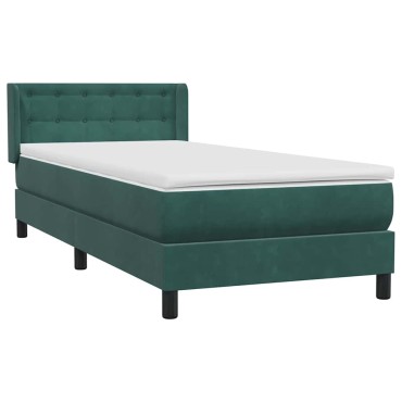 vidaXL Box Spring κρεβάτι με στρώμα σκούρο πράσινο 90x220 cm Velvet