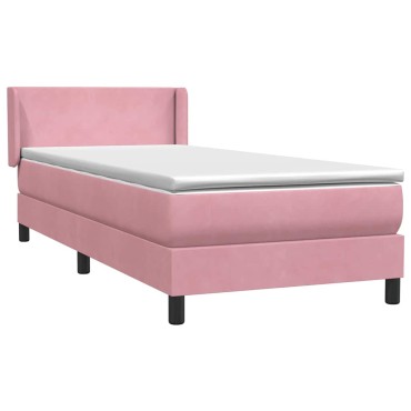 vidaXL Box Spring κρεβάτι με στρώμα ροζ 100x220 cm Βελούδινο