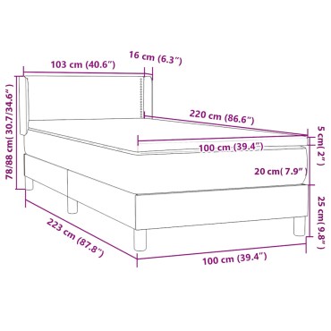 vidaXL Box Spring κρεβάτι με στρώμα ροζ 100x220 cm Βελούδινο