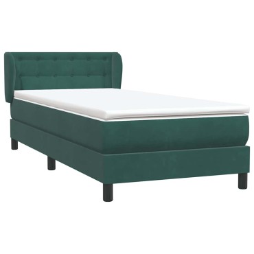 vidaXL Box Spring κρεβάτι με στρώμα σκούρο πράσινο 90x220 cm Velvet