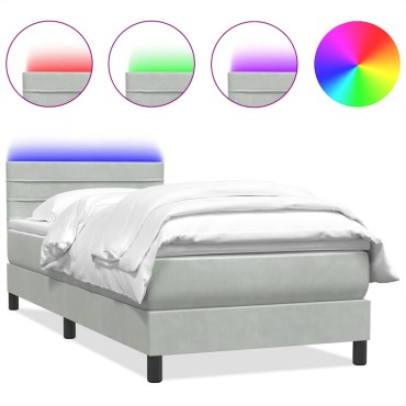 vidaXL Κρεβάτι Boxspring με Στρώμα Ανοιχτό Γκρι 80x210 εκ. Βελούδινο