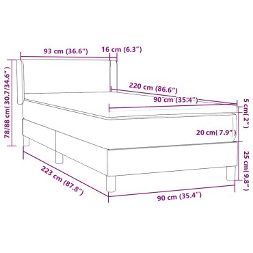 vidaXL Κρεβάτι Boxspring με Στρώμα Σκούρο Γκρι 90x220 εκ. Βελούδινο