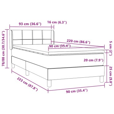 vidaXL Κρεβάτι Boxspring με Στρώμα Σκούρο Γκρι 90x220 εκ. Βελούδινο