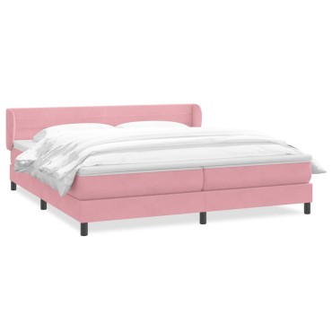 vidaXL Box Spring κρεβάτι με στρώματα ροζ 200x210 cm Βελούδινο