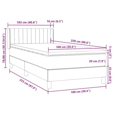 vidaXL Box Spring κρεβάτι με στρώμα ροζ 100x220 cm Βελούδινο