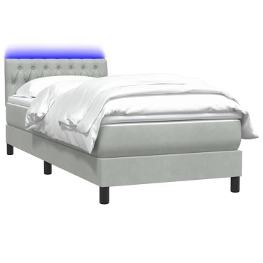vidaXL Κρεβάτι Boxspring με Στρώμα Ανοιχτό Γκρι 80x210 εκ. Βελούδινο