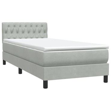 vidaXL Κρεβάτι Boxspring με Στρώμα Ανοιχτό Γκρι 80x210 εκ. Βελούδινο