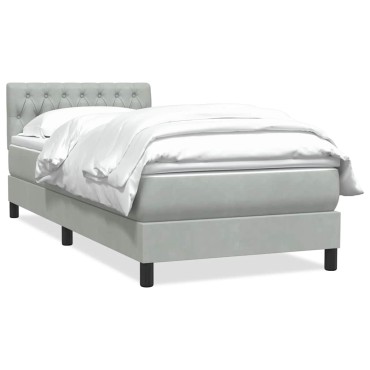 vidaXL Κρεβάτι Boxspring με Στρώμα Ανοιχτό Γκρι 80x210 εκ. Βελούδινο