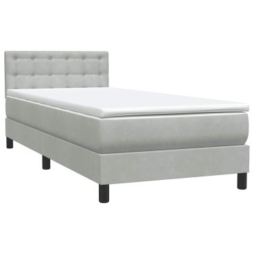 vidaXL Κρεβάτι Boxspring με Στρώμα Ανοιχτό Γκρι 80x210 εκ. Βελούδινο