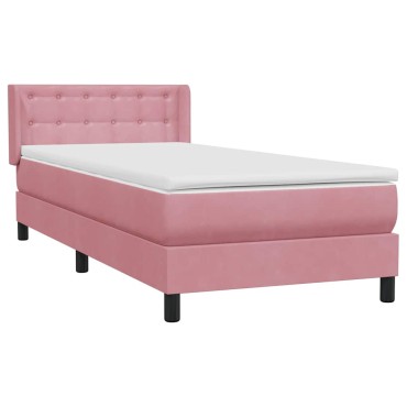 vidaXL Box Spring κρεβάτι με στρώμα ροζ 100x220 cm Βελούδινο