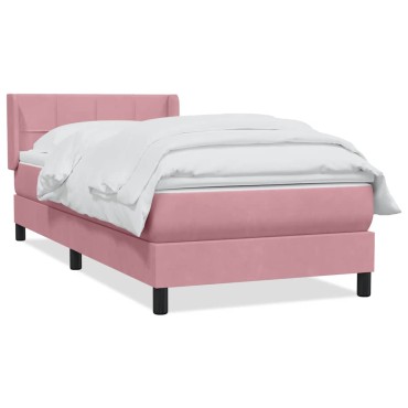 vidaXL Box Spring κρεβάτι με στρώμα ροζ 100x220 cm Βελούδινο