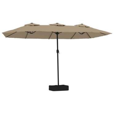 vidaXL Ομπρέλα Κήπου με Διπλή Κορυφή και LED Taupe 449 x 265 εκ.