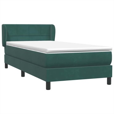 vidaXL Box Spring κρεβάτι με στρώμα σκούρο πράσινο 90x220 cm Velvet