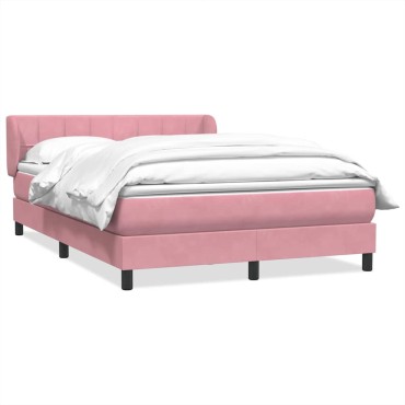 vidaXL Κρεβάτι Boxspring με Στρώμα Ροζ 140x210 εκ. Βελούδινο