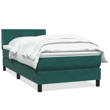 vidaXL Box Spring κρεβάτι με στρώμα σκούρο πράσινο 90x220 cm Velvet